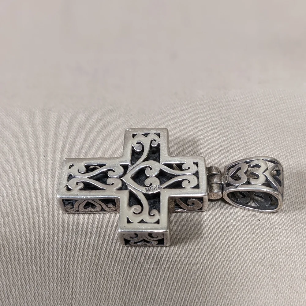 Vintage Sterling Silver Christian Cross Reversible Two-sided Open Work Design